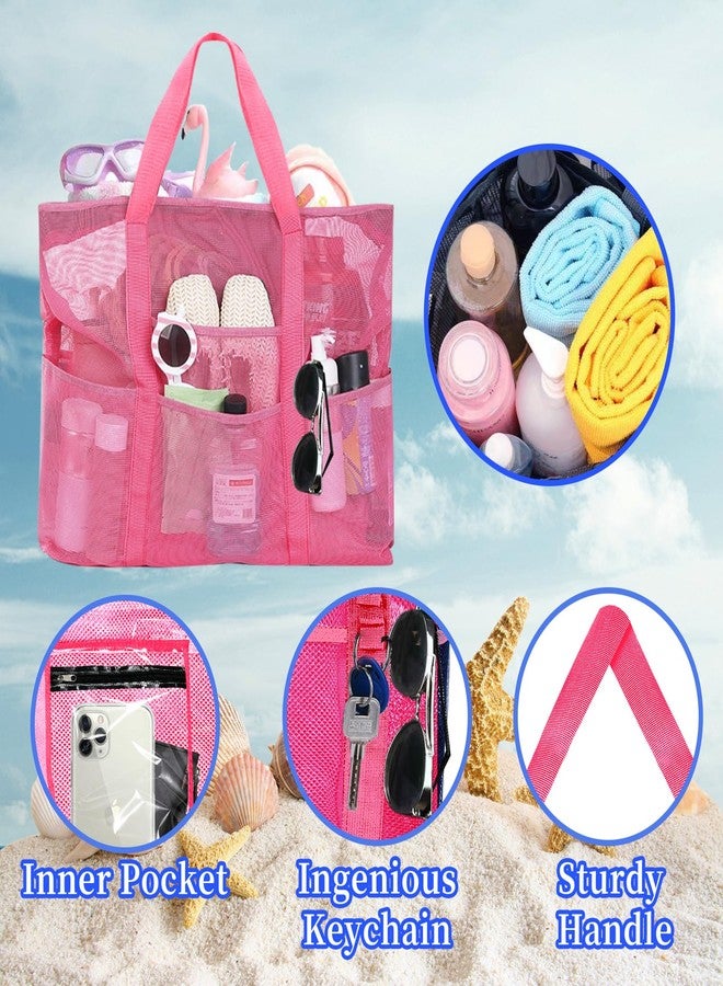 Yunaeduo Extra Large Mesh Beach Bag - Lightweight & Foldable Family Beach Bag with 9 Pockets for Toys, Towels & Vacation Essentials - Pink - Image 4