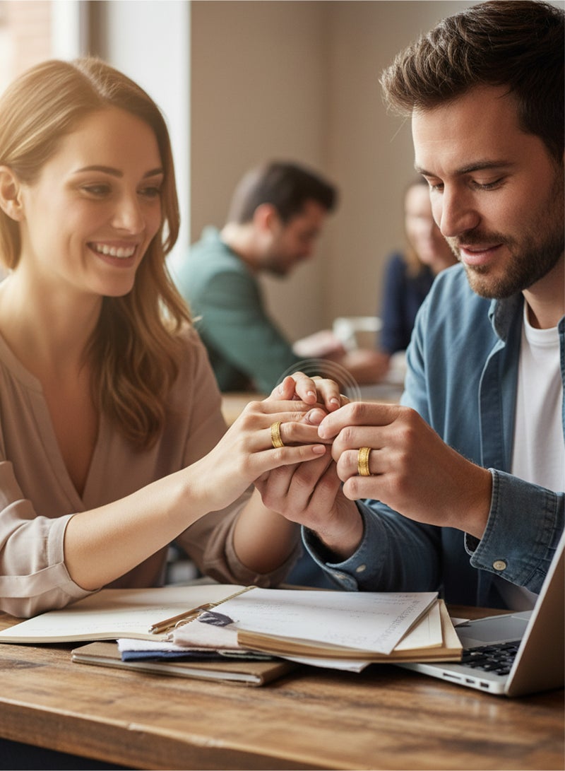 جولي خاتم من الفولاذ المقاوم للصدأ التيتانيوم، خاتم للجنسين، المقاسات 7-9، العرض 6 ملم، باللون الذهبي - Image 2