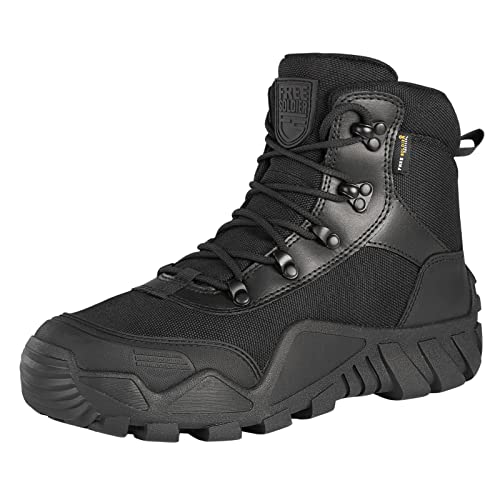 FREE SOLDIER Men's Waterproof Hiking Boots Tactical Work Boots Outdoor Lightweight Military Boots(Black, US 8)