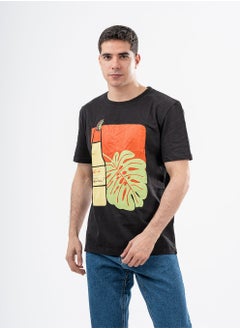 Arafa Black cotton Leaf Oversize T-Shirt Regular fit 