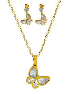 KAAF CREATIONS Kaaf creations Gold Plated Stainless Steel Butterfly Necklace and Earrings Set, Cubic Zirconia Stones  - Image 1