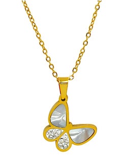 KAAF CREATIONS Kaaf creations Gold Plated Stainless Steel Butterfly Necklace and Earrings Set, Cubic Zirconia Stones  - Image 2