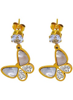 KAAF CREATIONS Kaaf creations Gold Plated Stainless Steel Butterfly Necklace and Earrings Set, Cubic Zirconia Stones  - Image 3