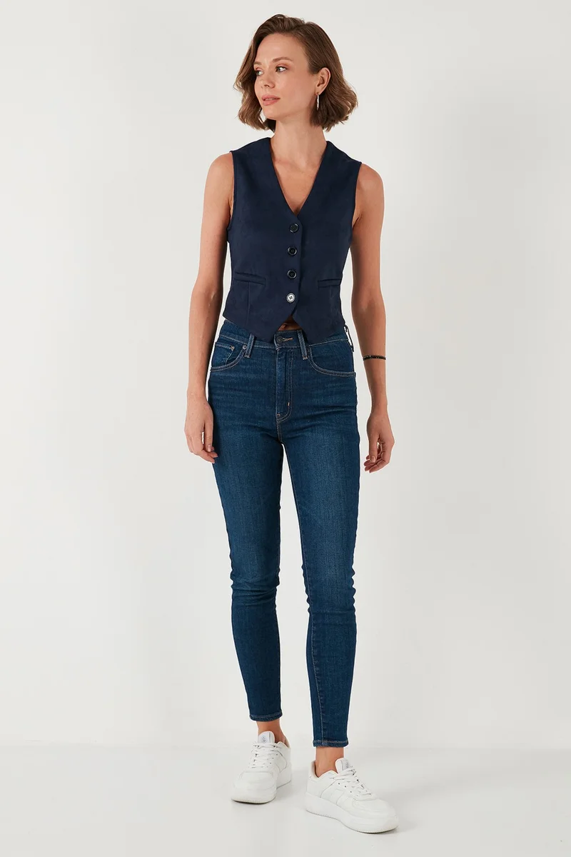 Lela Fitted Scuba Suede V Neck Buttoned Vest Women's Vest 5865576