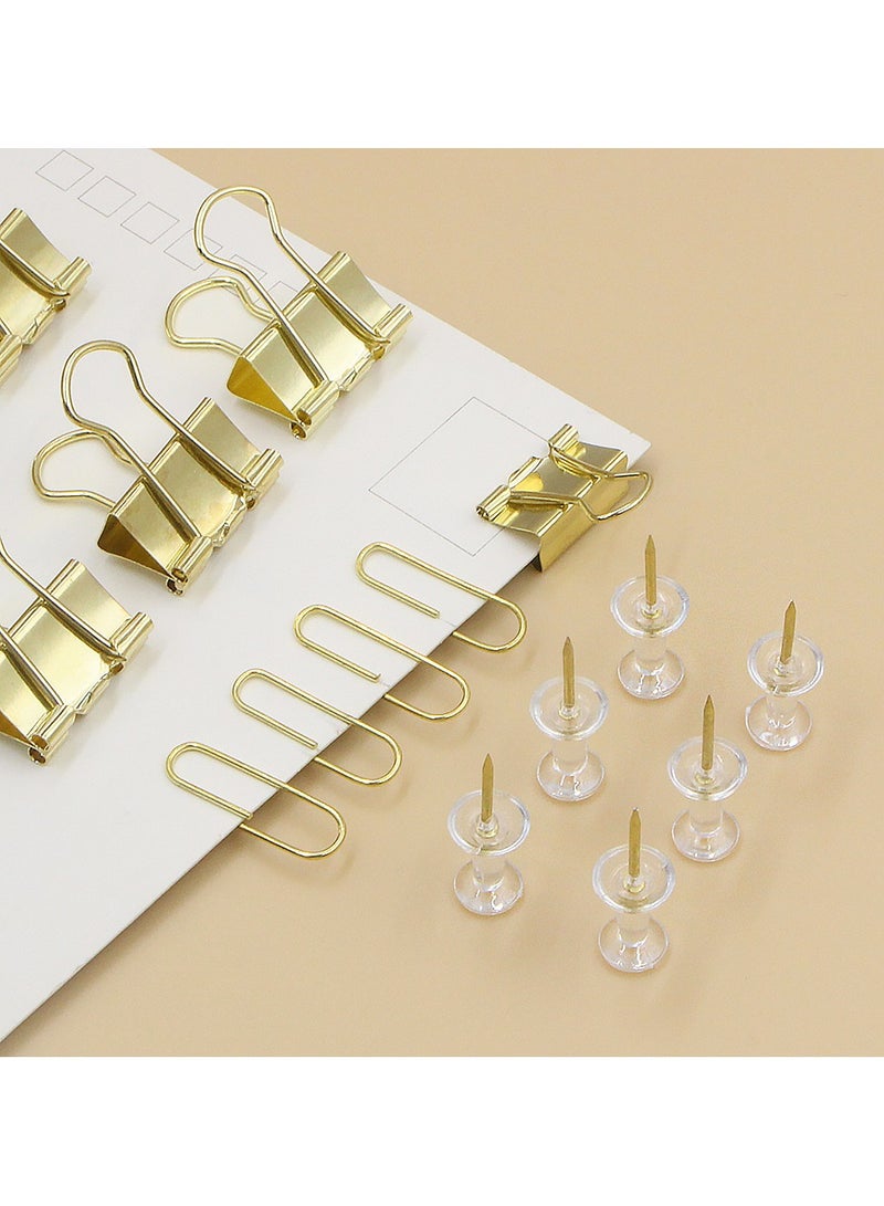 Generic 72-Piece Paper Clips, With Binder Clips And Push Pins, 4 Kinds Office Supplies Set With Acrylic Box for Office, School, Home, Gold  - Image 5