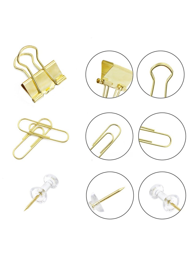 Generic 72-Piece Paper Clips, With Binder Clips And Push Pins, 4 Kinds Office Supplies Set With Acrylic Box for Office, School, Home, Gold  - Image 4