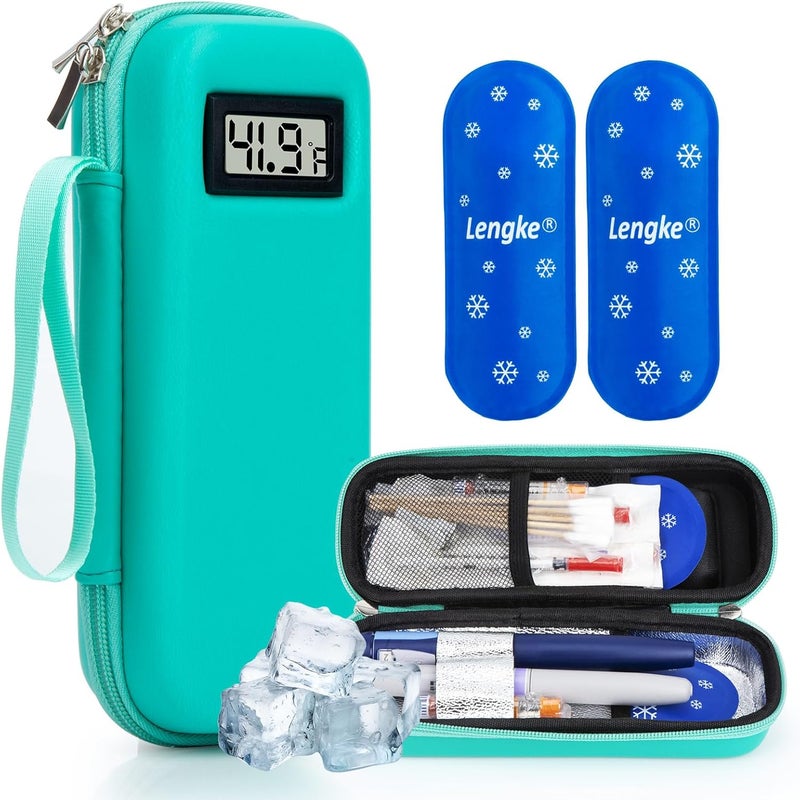 SUNMON Insulin Cooler Travel Case with Temperature Display, Portable Diabetes Travel Case with 2 TSA Approved Ice Pack for Insulin Pen and Other Diabetic Supplies (Green)