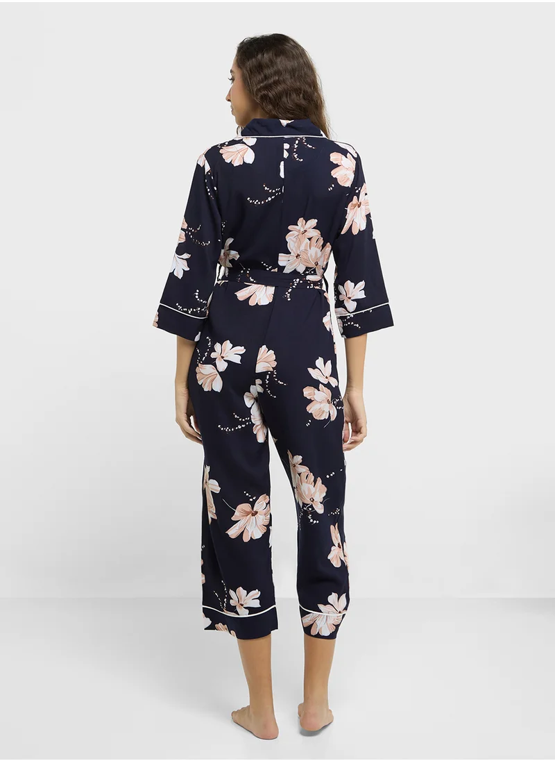 Ginger Floral Print Shirt & Ankle Length Pyjama Set