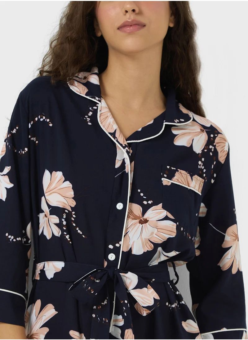 Ginger Floral Print Shirt & Ankle Length Pyjama Set