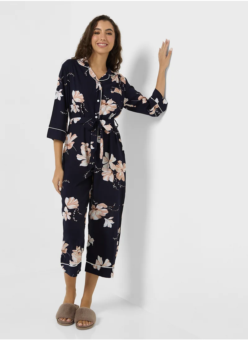 Ginger Floral Print Shirt & Ankle Length Pyjama Set