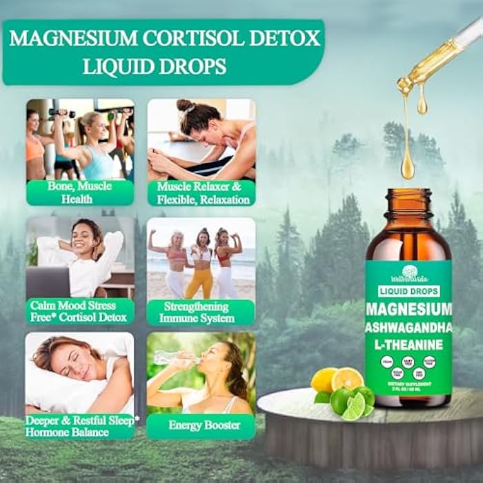 WellVeraVida 2 Pack Cortisol Supplement w. Magnesium L Theanine Ksm-66 Ashwagandha Vitamin K2 B6 D 3 Supplement, Liquid Magnesium for Cortisol Reduce Detox Manager, Calm Relaxation & Balanced Hormone - Image 3