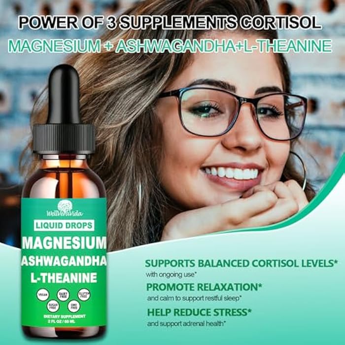 WellVeraVida 2 Pack Cortisol Supplement w. Magnesium L Theanine Ksm-66 Ashwagandha Vitamin K2 B6 D 3 Supplement, Liquid Magnesium for Cortisol Reduce Detox Manager, Calm Relaxation & Balanced Hormone - Image 4
