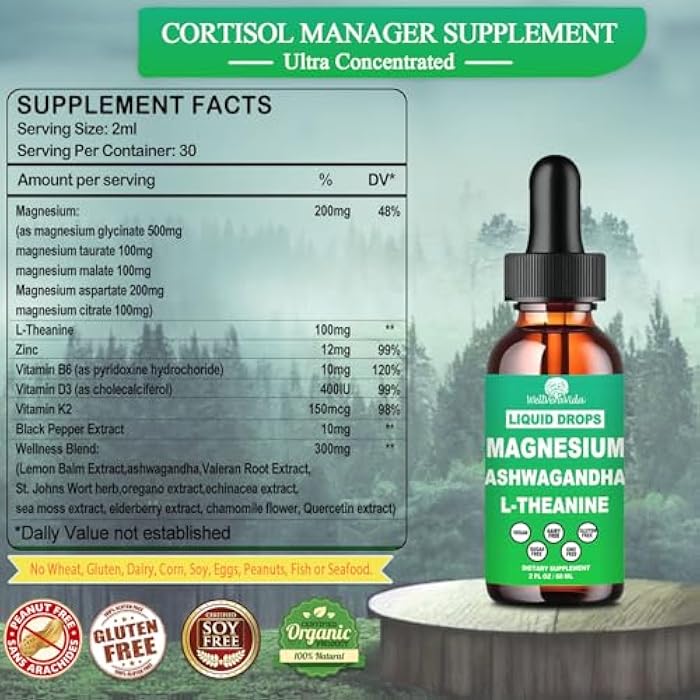 WellVeraVida 2 Pack Cortisol Supplement w. Magnesium L Theanine Ksm-66 Ashwagandha Vitamin K2 B6 D 3 Supplement, Liquid Magnesium for Cortisol Reduce Detox Manager, Calm Relaxation & Balanced Hormone - Image 2