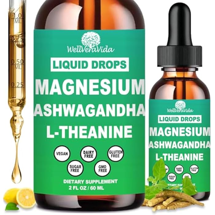 WellVeraVida 2 Pack Cortisol Supplement w. Magnesium L Theanine Ksm-66 Ashwagandha Vitamin K2 B6 D 3 Supplement, Liquid Magnesium for Cortisol Reduce Detox Manager, Calm Relaxation & Balanced Hormone - Image 1