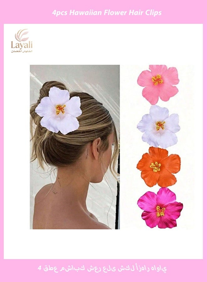 Layali 4pcs Hawaiian Flower Hair Clips, 4pcs inch Artificial Flower Hair Clip, Bohemian Style Hibiscus Flower Hair Clip, Suitable for Holiday, Beach, Party, Summer Girls, Tropical Flower Hair Accessories Holiday Gifts - Image 1