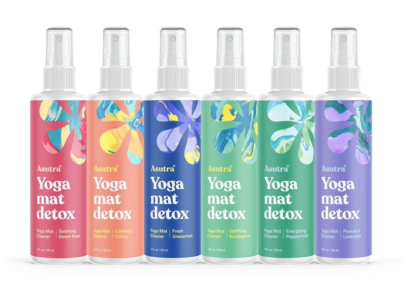 ASUTRA Yoga Mat Cleaner Spray Variety Pack (All Scents), 4 fl oz (Pack of 6) - No Slippery Residue, Organic Essential Oils, Deep-Cleansing for Fitness Gear & Gym Equipment, Microfiber Towels Included - Image 1