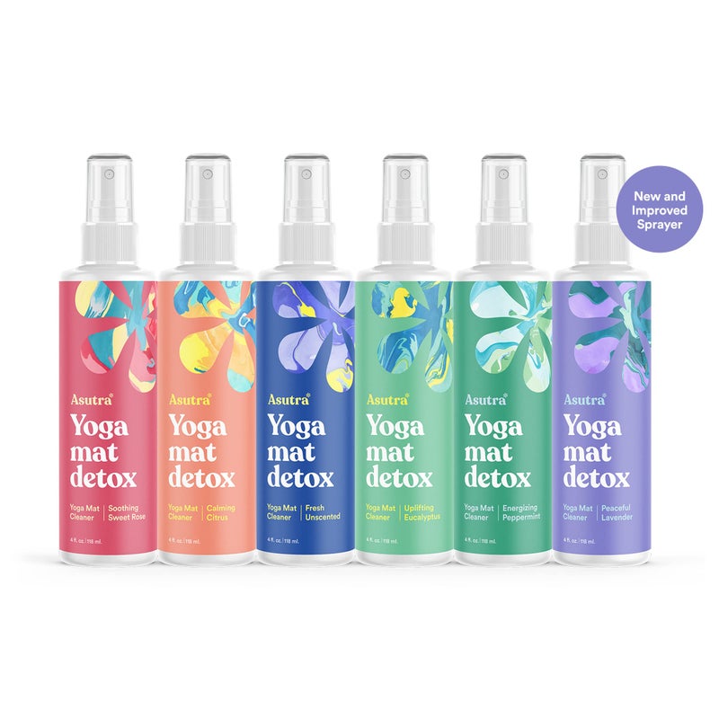 ASUTRA Yoga Mat Cleaner Spray Variety Pack (All Scents), 4 fl oz (Pack of 6) - No Slippery Residue, Organic Essential Oils, Deep-Cleansing for Fitness Gear & Gym Equipment, Microfiber Towels Included - Image 2