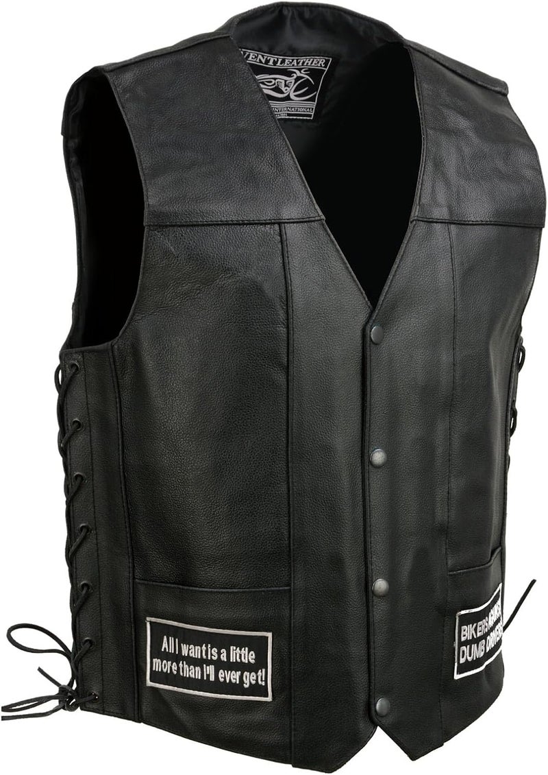 EVENT LEATHER ELM3925 Black Motorcycle Leather Vest for Men with Patches - Image 5