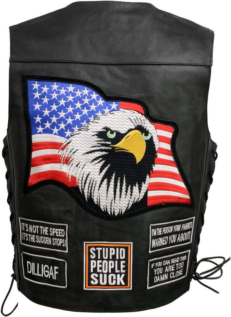 EVENT LEATHER ELM3925 Black Motorcycle Leather Vest for Men with Patches - Image 1