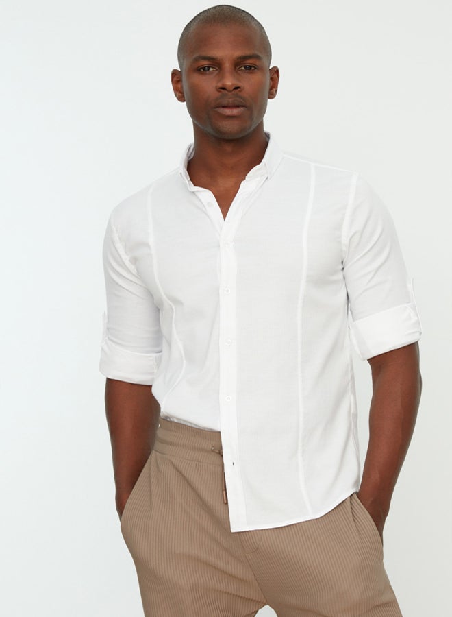 trendyol White Super Slim Fit Button Collar Handle Epaulette Easy Ironable Shirt - Image 2