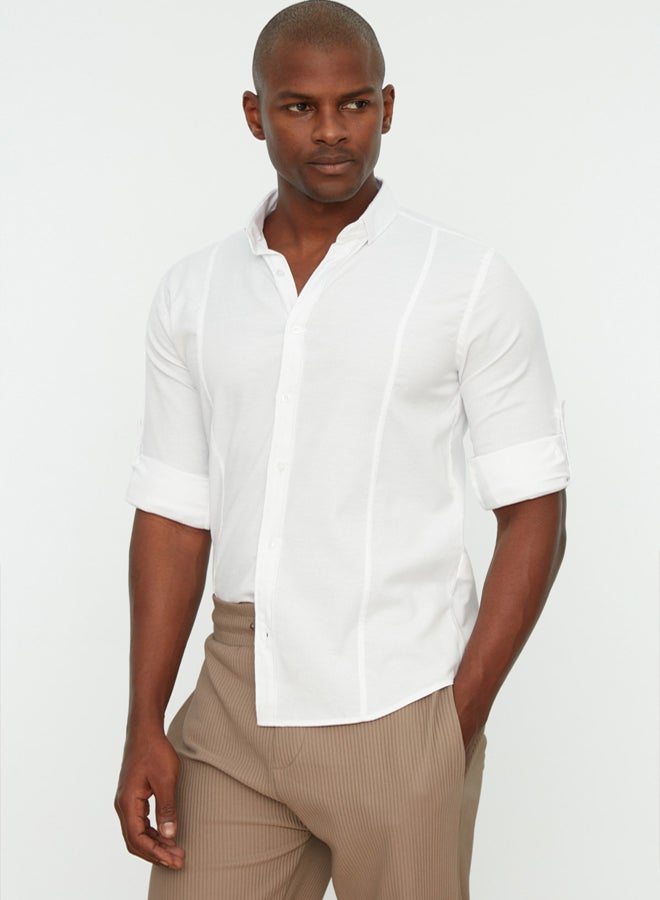 trendyol White Super Slim Fit Button Collar Handle Epaulette Easy Ironable Shirt - Image 3
