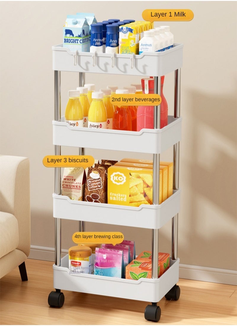 Haidue - 4 Level Kitchen Shelf White Storage Shelf With Universal Wheel For Easy Movement - Image 1