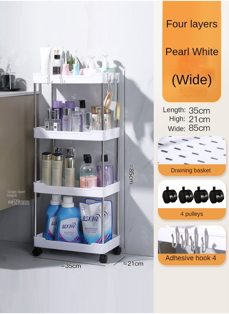 Haidue - 4 Level Kitchen Shelf White Storage Shelf With Universal Wheel For Easy Movement - Image 1