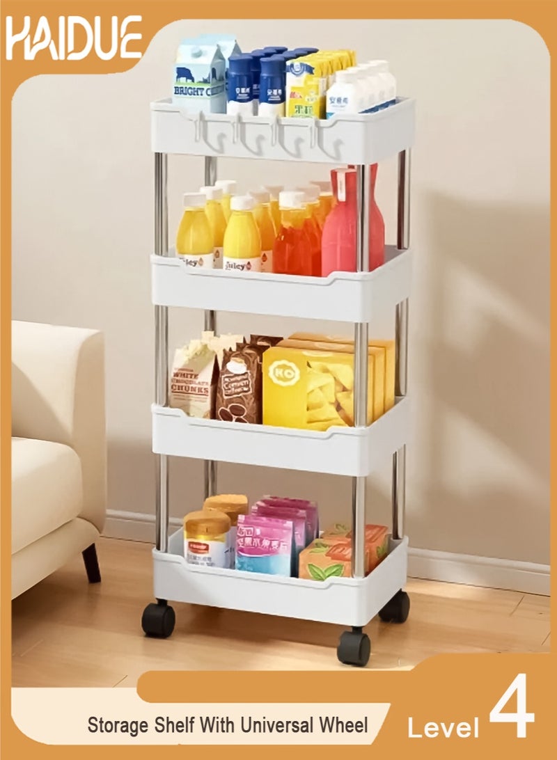 Haidue 4 Level Kitchen Shelf White Storage Shelf With Universal Wheel For Easy Movement - Image 1