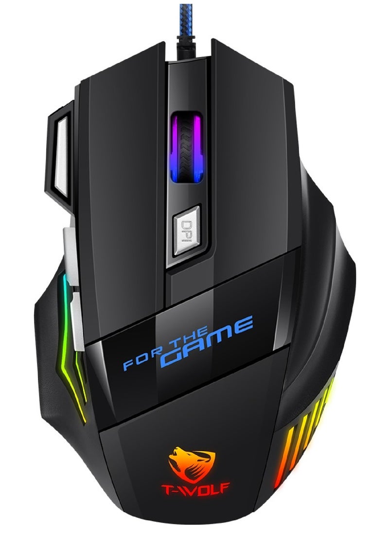 T-WOLF Gaming Mouse Usb Wired Optical 7 Buttons Black  - Image 1