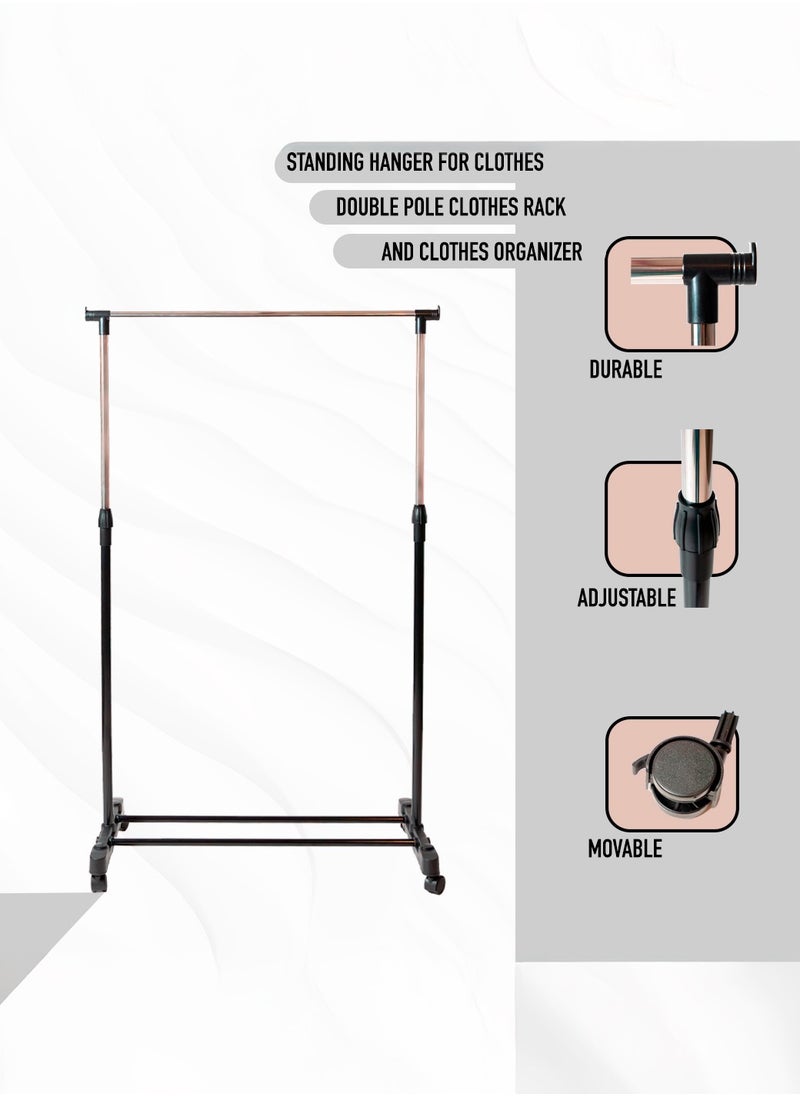 Adjustable Stainless Steel Clothes Drying Stand with Wheels – Double Pole Garment Rack and Organizer