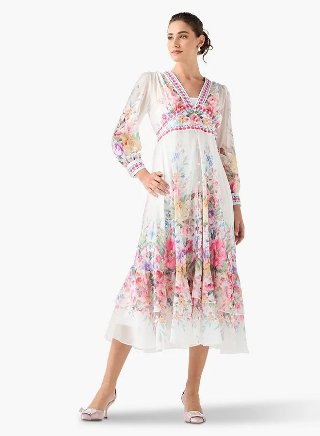 2Xtremz 2Xtremz Floral Print V-neck Dress
