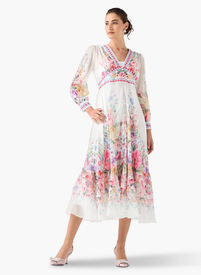 تواكستريمز فستان بياقة على شكل حرف  بطبعة زهور - Image 1