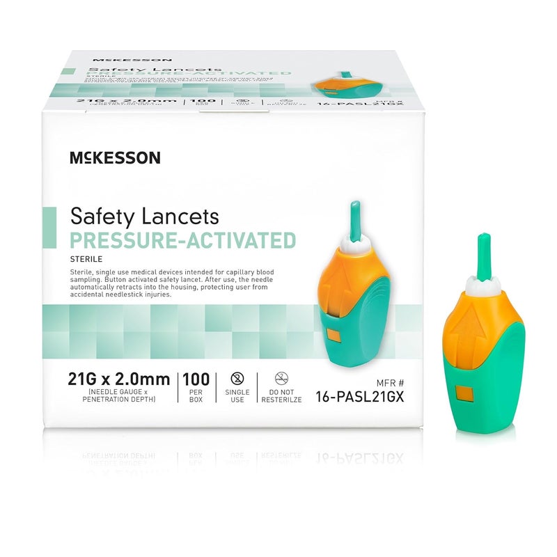 McKesson Lancets for Diabetes Testing 100 Count Lancing Device for Blood and Glucose Test 21G x 20 mm PressureActivated Sterile Single Use - Image 1