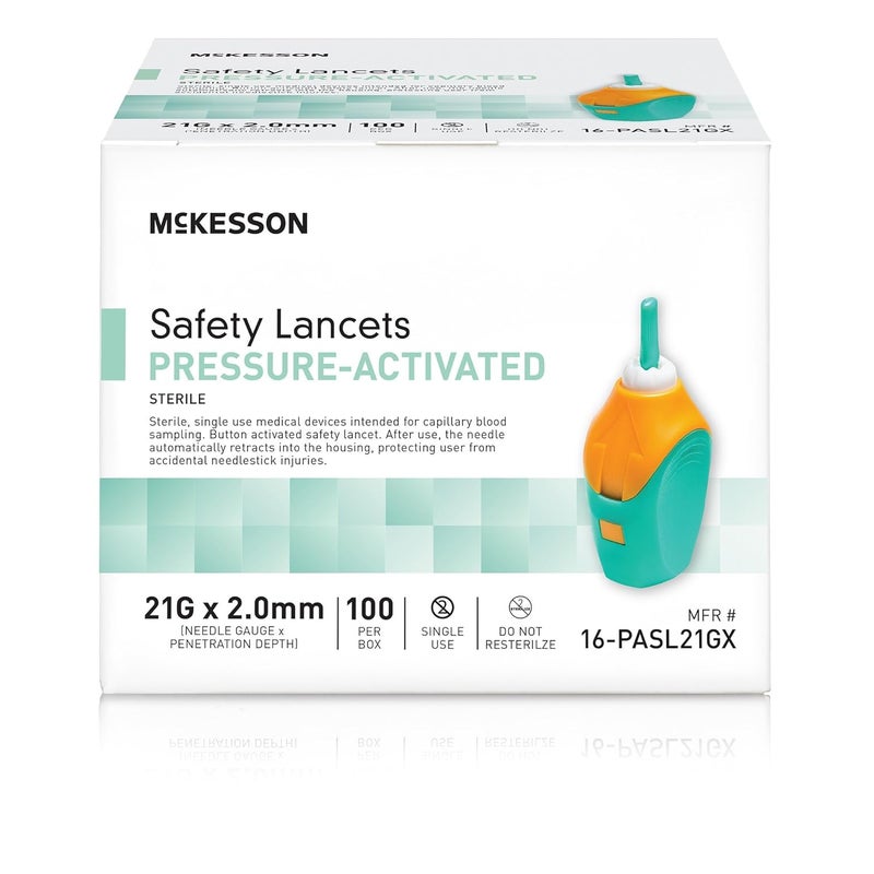 McKesson Lancets for Diabetes Testing 100 Count Lancing Device for Blood and Glucose Test 21G x 20 mm PressureActivated Sterile Single Use - Image 2