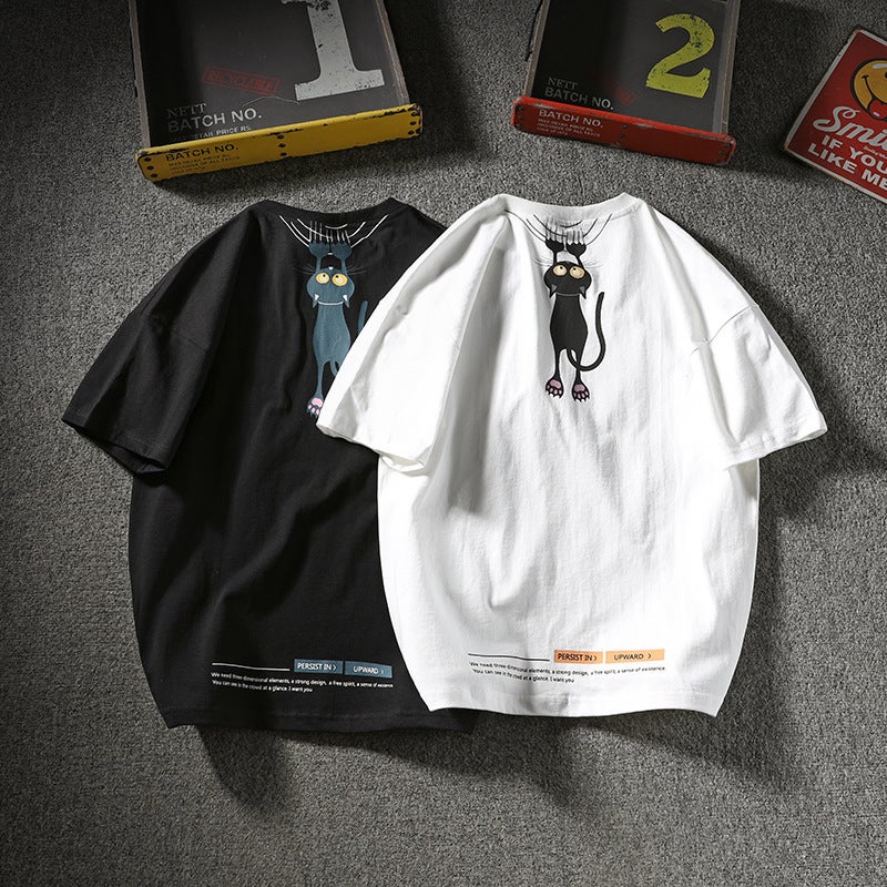Summer Ins Japanese Style plus size Printed T-shirt Men's Short-sleeved Trendy Brand Fashionable All-match Half-sleeved Loose Couple T-shirt Men's - Image 2