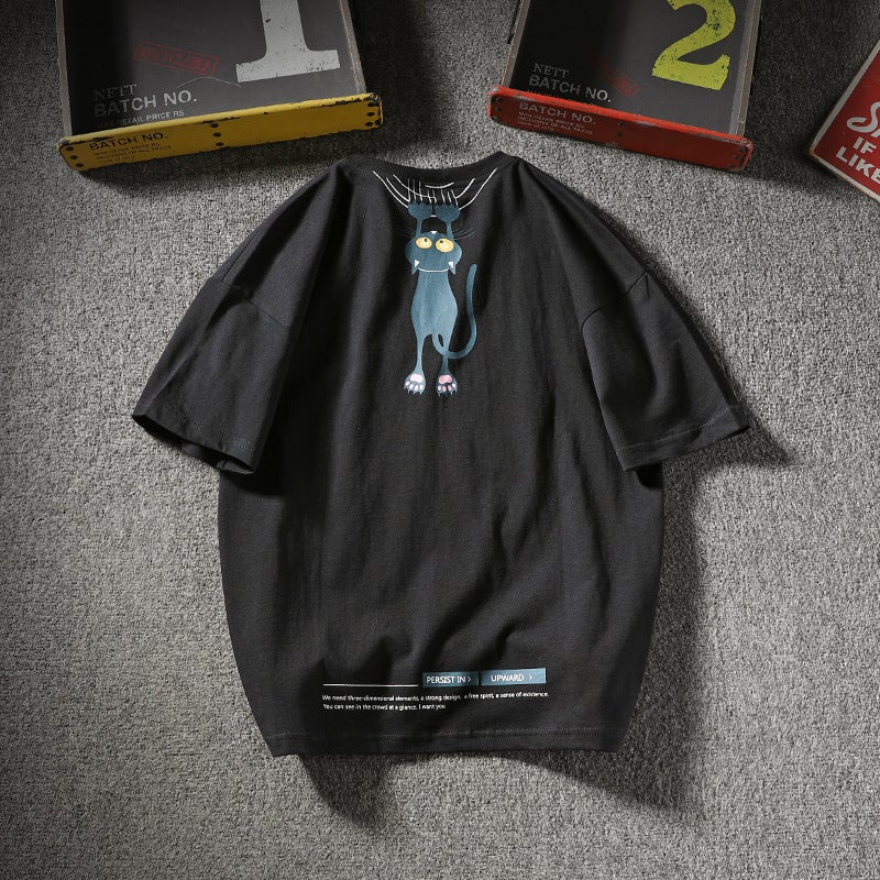 Summer Ins Japanese Style plus size Printed T-shirt Men's Short-sleeved Trendy Brand Fashionable All-match Half-sleeved Loose Couple T-shirt Men's - Image 1