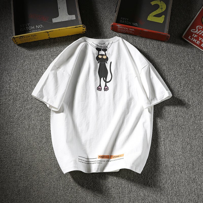 Summer Ins Japanese Style plus size Printed T-shirt Men's Short-sleeved Trendy Brand Fashionable All-match Half-sleeved Loose Couple T-shirt Men's - Image 4