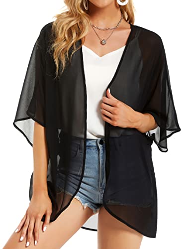 JOELLYUS Summer Plus Size Kimono Cardigans Swimsuit Cover Ups Hawaiian Blouse Loose Fitting Tops(BK,2XL) solid Black XX-Large - Image 1