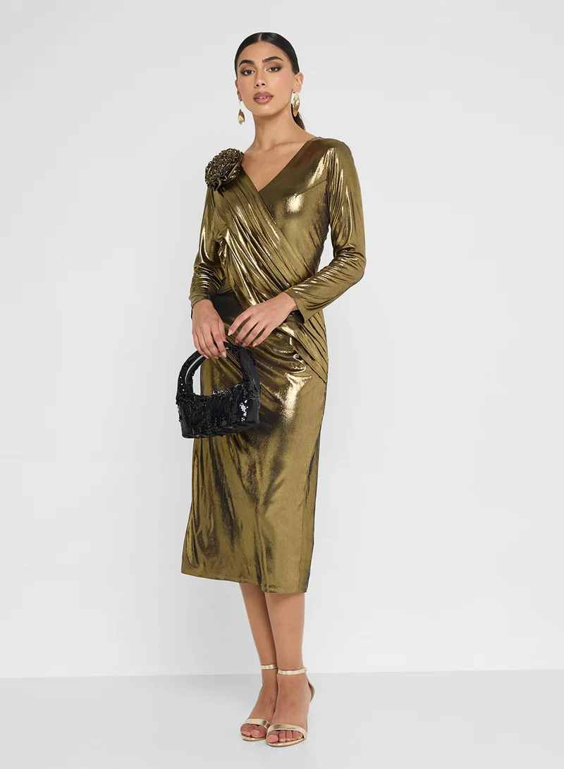 Golden Apple  Vneck  Midi Dress for Women | Best Price UAE