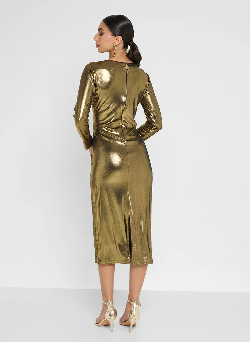 Golden Apple Vneck  Midi Dress