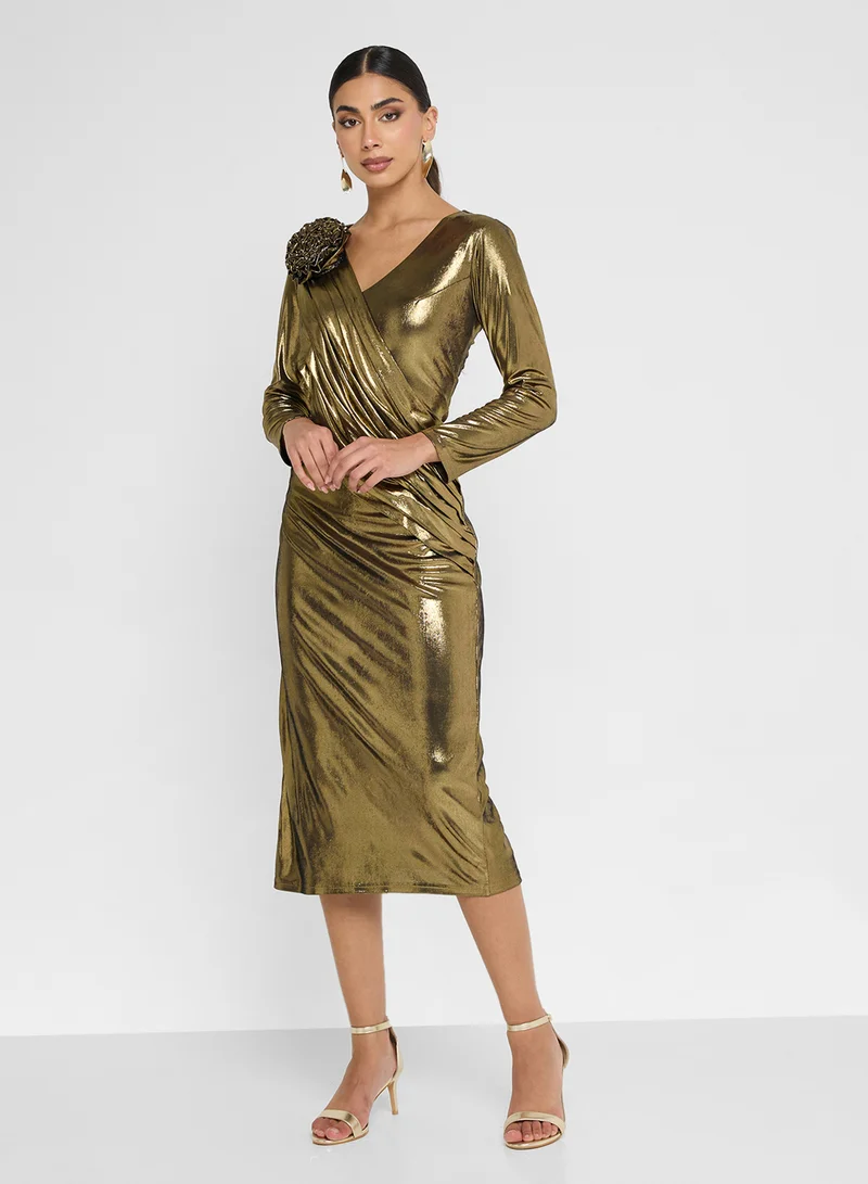 Golden Apple Vneck  Midi Dress