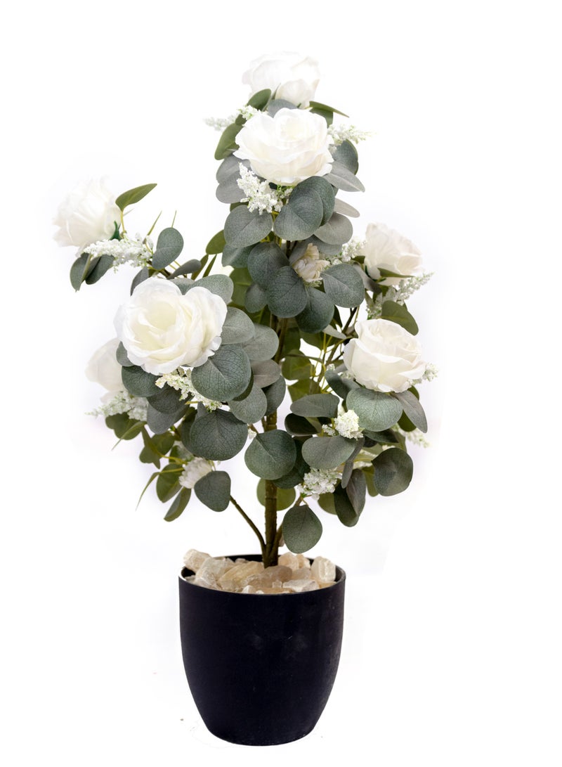 Artificial Tree 68 cm Tall Plant for Interior/Home/Office Decor | 10 Flower Heads, Durable Plant with Basic Black Pot, Big Natural Looking