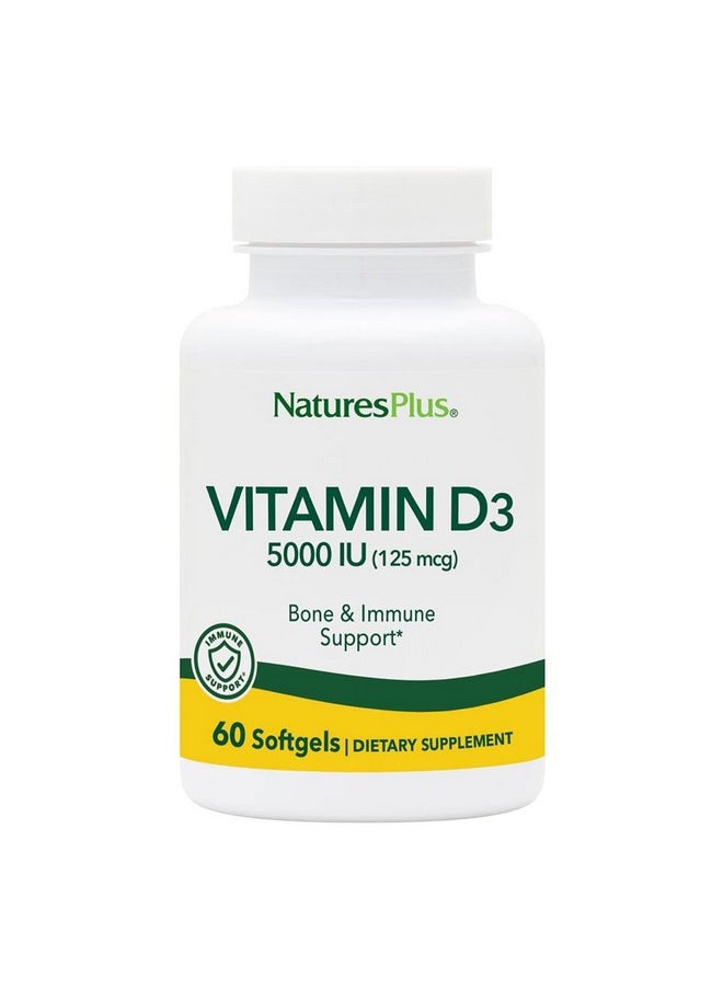 Nature's Plus - Naturesplus Vitamin D3 (Cholecalciferol) 5000 Iu 60 Softgels Bone Health Heart Health & Immune System Support Supplement Bioavailable Active Form Gluten Free 60 Servings - Image 1