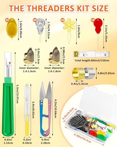 FIVEIZERO Needle Threaders Kit, 24 PCS Needle Threader for Hand Sewing, Needles Threader for Swing & Embroidery Floss with Embroidery Needles, Seam Ripper, Thread Snips, Thimble and Measuring Tape - Image 2