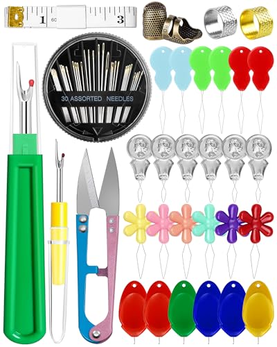 FIVEIZERO Needle Threaders Kit, 24 PCS Needle Threader for Hand Sewing, Needles Threader for Swing & Embroidery Floss with Embroidery Needles, Seam Ripper, Thread Snips, Thimble and Measuring Tape - Image 1