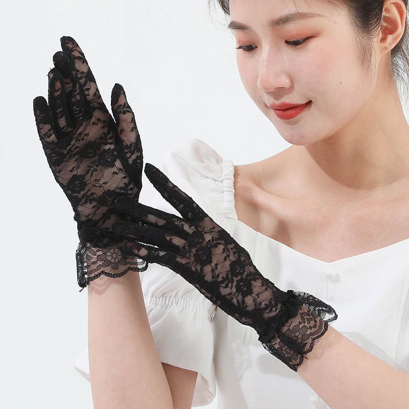 Summer Thin Lace Gloves Elegant Short Bridal Wedding Black (2 pairs)