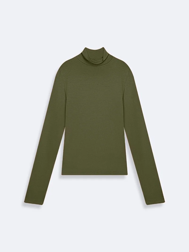 Long Sleeve Turtleneck Basic Green Sweatshirt