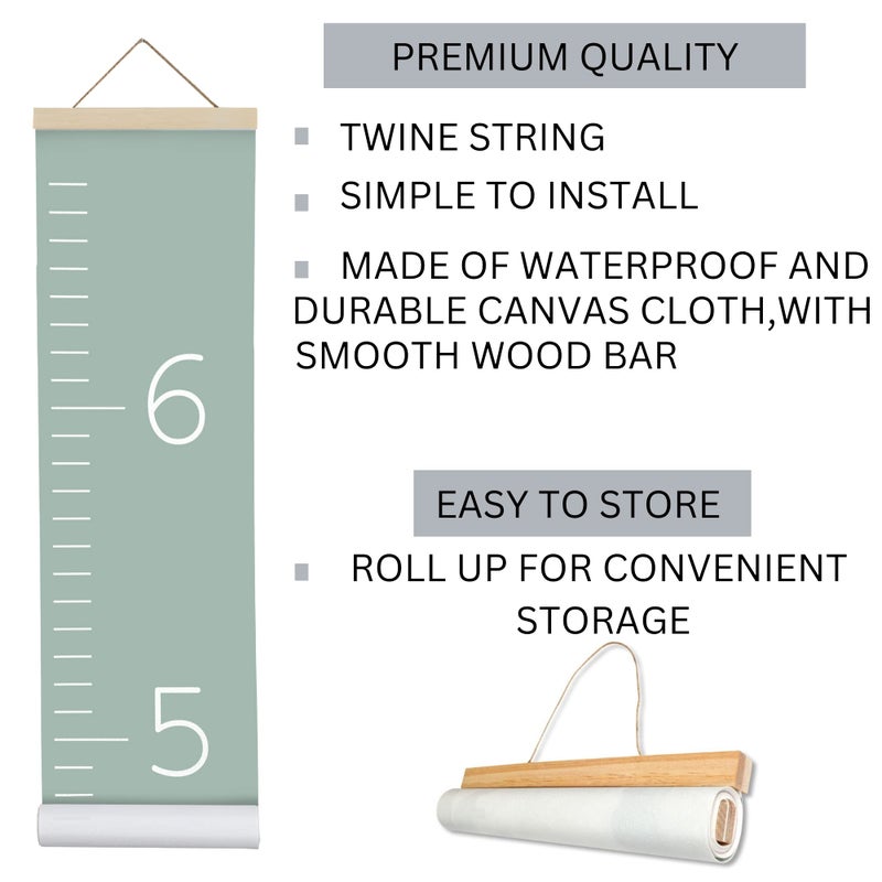 Morxy Canvas Growth Chart for Kids - Unisex Kids Room Wall Decor - Measuring Height Chart- Wall Tape with Height Chart for Kids (Canvas, Plain sage) - Image 2
