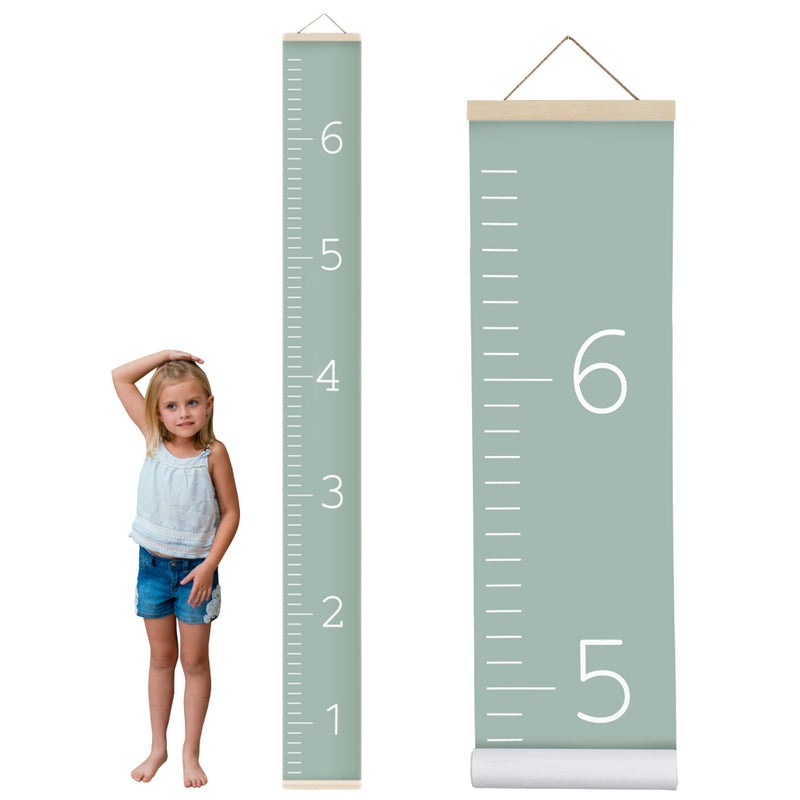 Morxy Canvas Growth Chart for Kids - Unisex Kids Room Wall Decor - Measuring Height Chart- Wall Tape with Height Chart for Kids (Canvas, Plain sage) - Image 1
