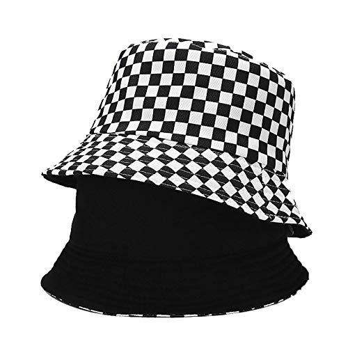 EYBF Unisex Zebra Cow Print Reversible Double-Side-Wear Hat Summer Travel Bucket Beach Sun Hat (Rubik Cube/Black) - Image 1
